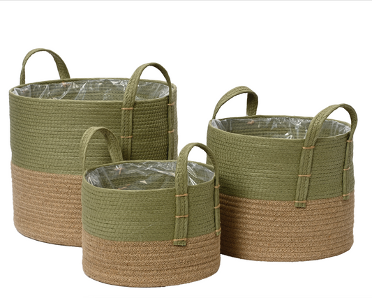 Green Wicker Planter L dia30.00-H24.00cm