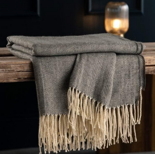 Herringbone Dark Grey Throw
