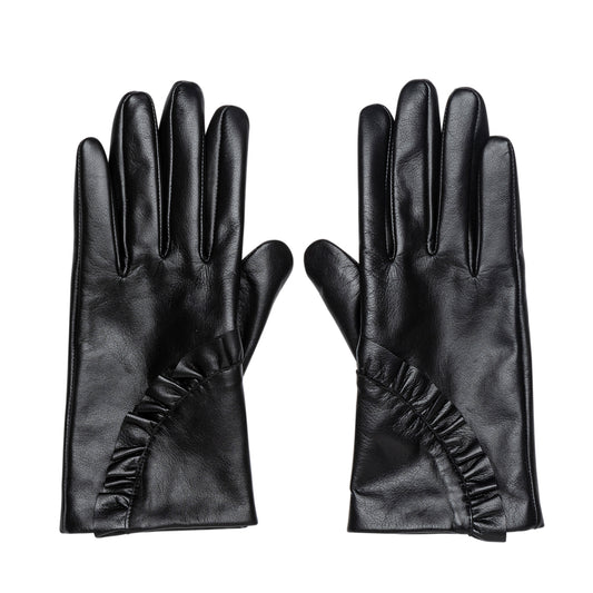 Ladies leather glove with ruff