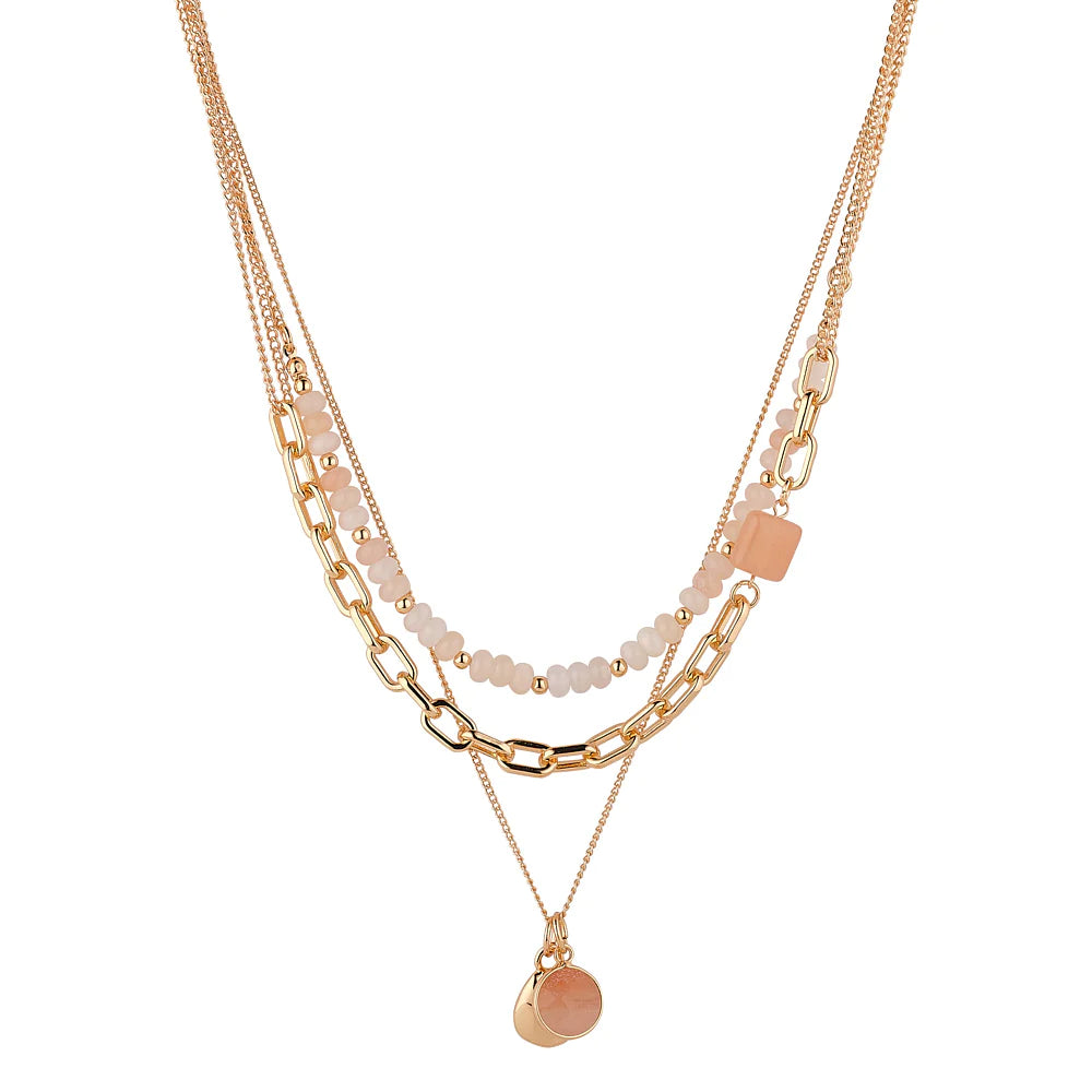 Layered Bead & Semi Precious Stone Necklace
