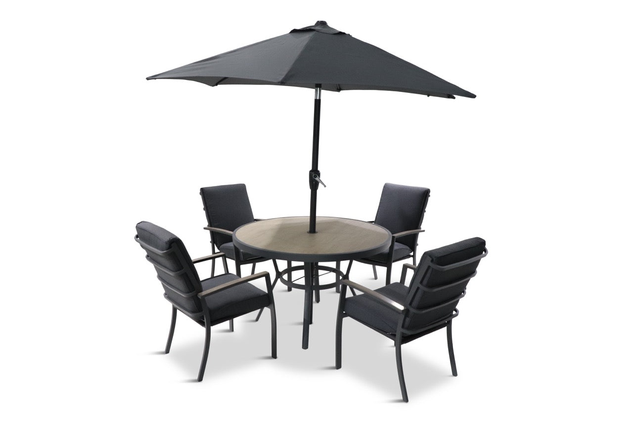 Monza 4 Seat Set with Highback Armchairs and 2.5m Parasol