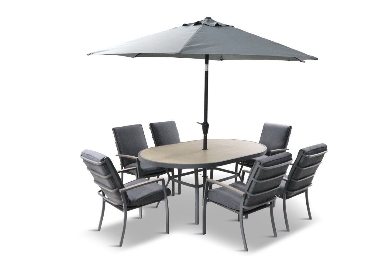 Monza 6 Seat Set with Highback Armchairs and 3.0m Parasol