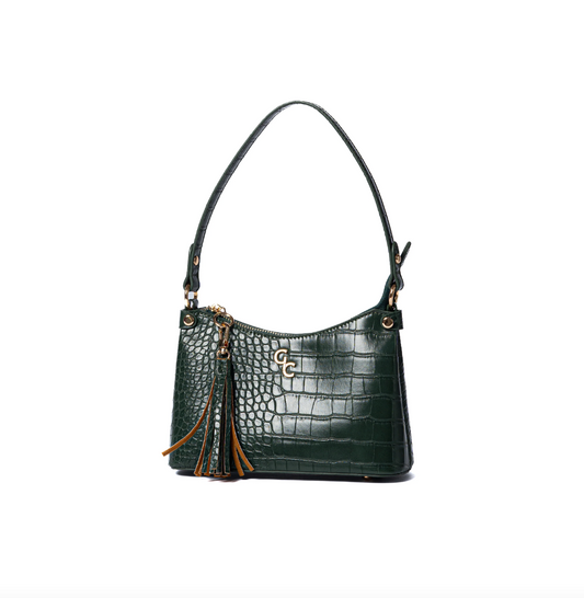 Mini Shoulder Bag - Forest Green Croc Detail