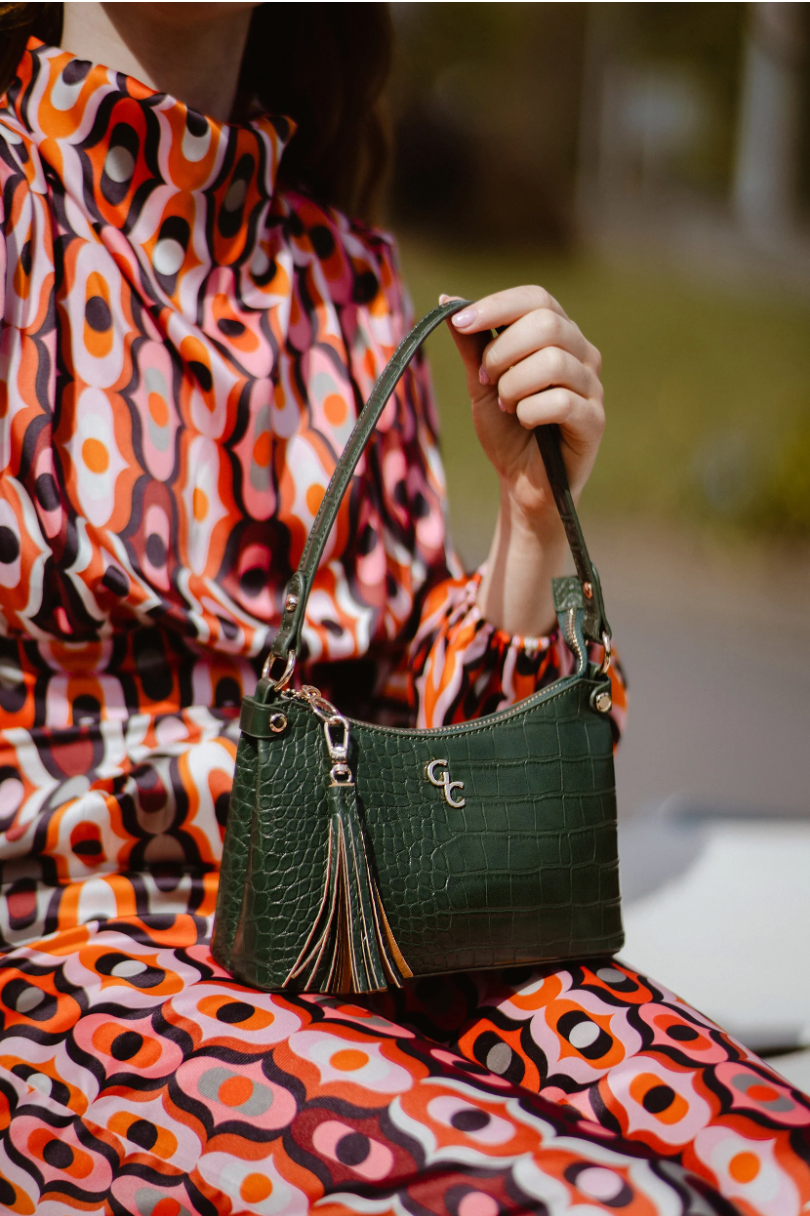 Mini Shoulder Bag - Forest Green Croc Detail