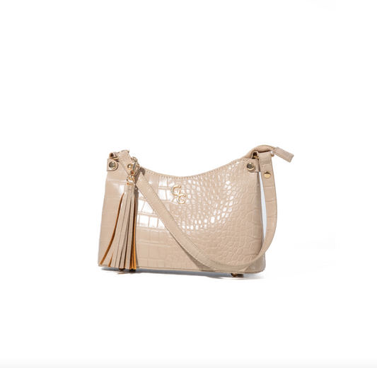 Mini Shoulder Bag - Light Taupe Croc Detail