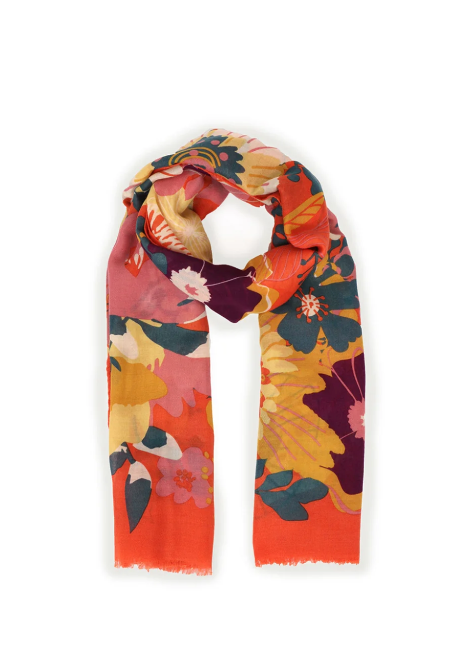 Modern Floral Printed Scarf Tangerine