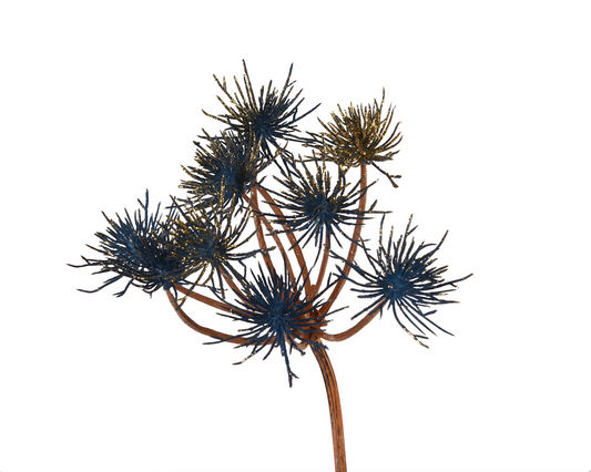 Navy Allium on stem w gold wash, gold glitter on top H75cm