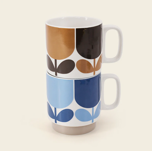 ORLA KIELY SET 2 MUGS - BLOCK FLOWER NAVY/ BARK
