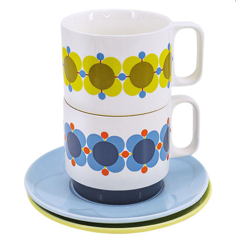 ORLA KIELY SET 2 TEA CUP & SAUCER - ATOMIC FLOWER