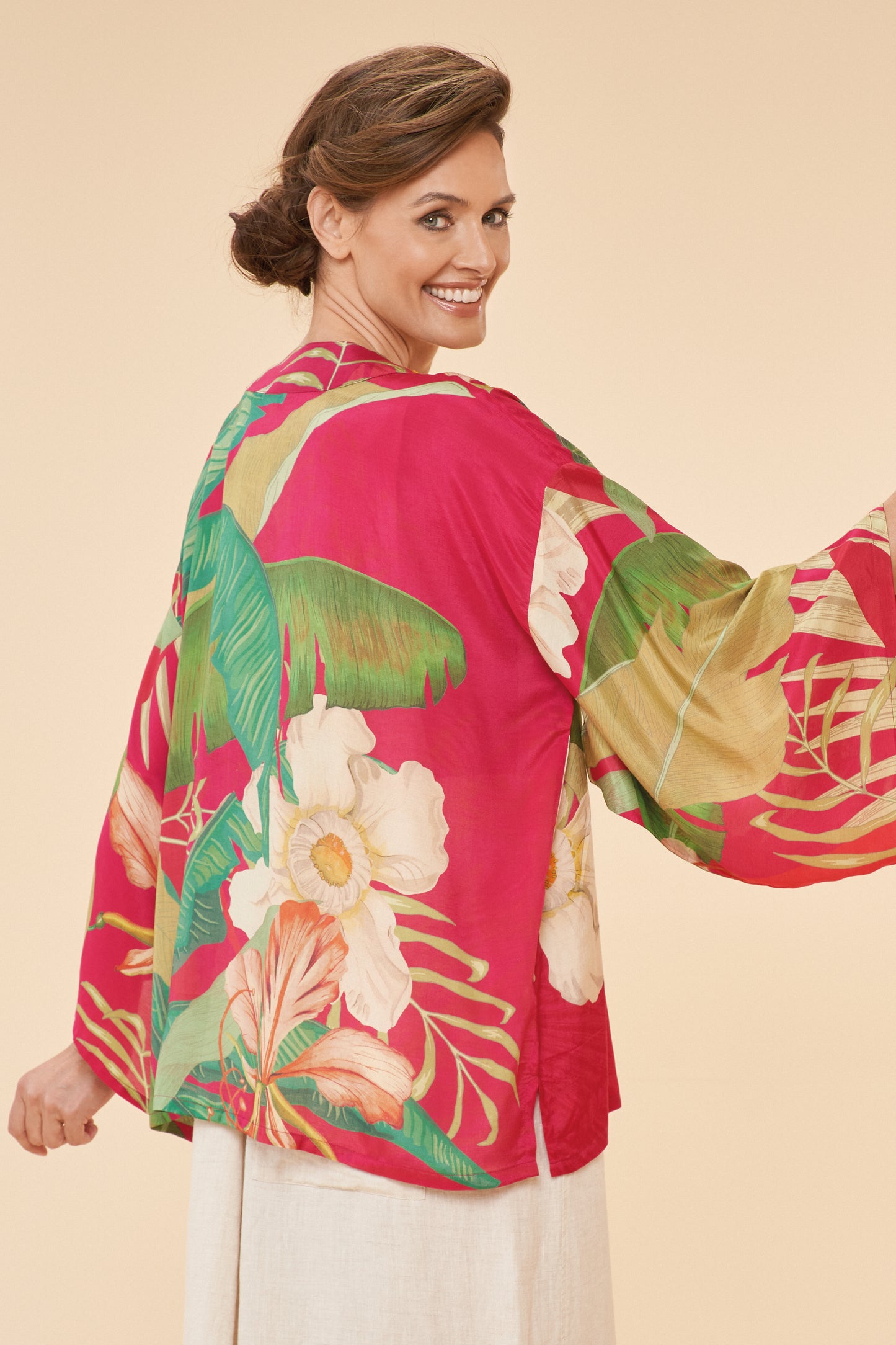 Delicate Tropical Kimono Jacket - Dark Rose