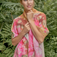 Painted Peony Linen Print Scarf - Mustard