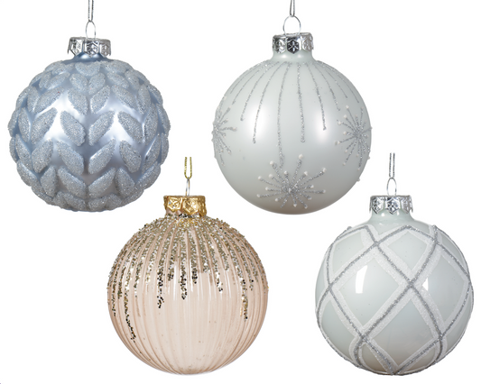 Hazy Blue Matt Glass Bauble with Leaf 8cm