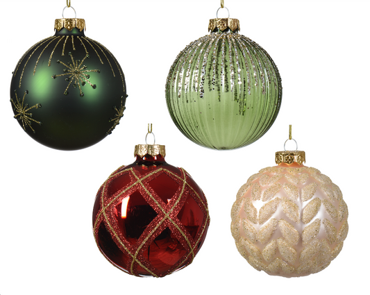 Pine Green Matt Glass Bauble Fireworks 8cm