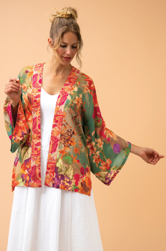 Powder Birds and Blooms Kimono Jacket - Sage