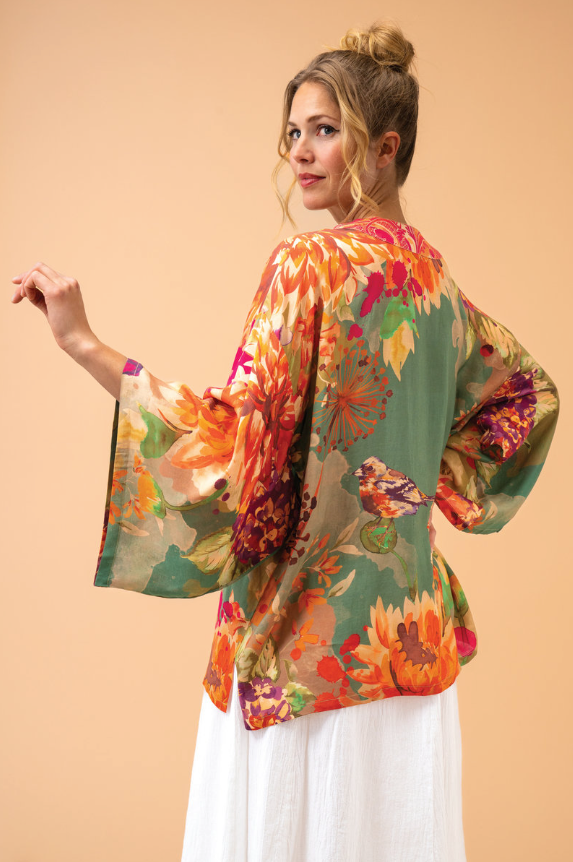 Powder Birds and Blooms Kimono Jacket - Sage