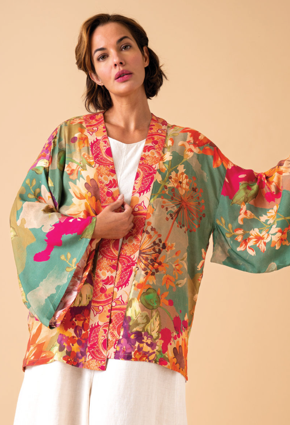 Powder Birds and Blooms Kimono Jacket - Sage