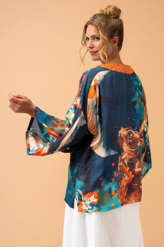 Powder Hare and Moon Kimono Jacket - Midnight