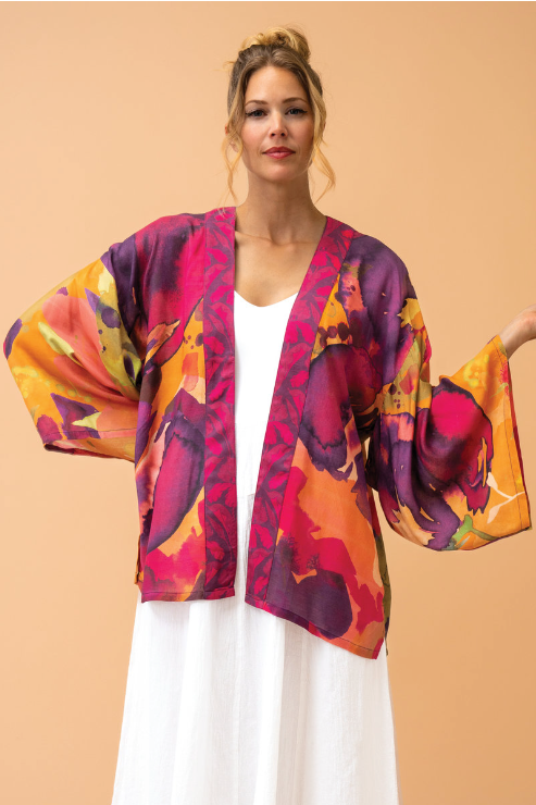Powder Oversized Blooms Kimono Jacket - Mustard
