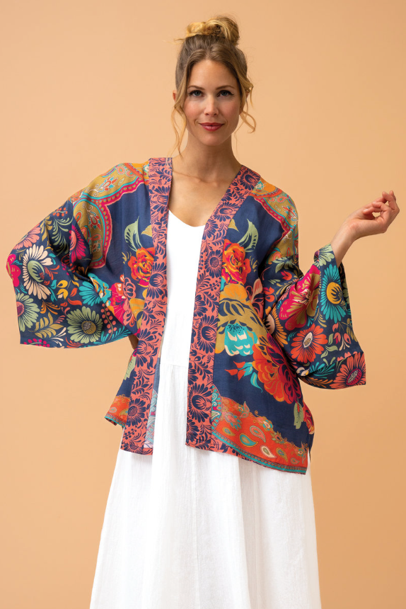 Powder Vintage Floral Kimono Jacket - Ink