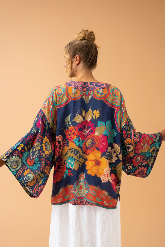 Powder Vintage Floral Kimono Jacket - Ink