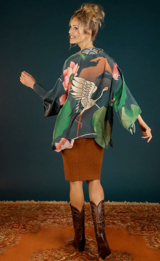 Powder Viscose Crepe Kimono Jacket - Crane Design