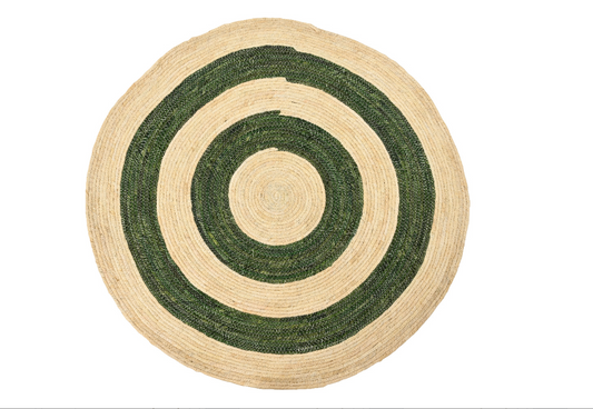 Rug cornleaf round green circles and tassel rim 80cm