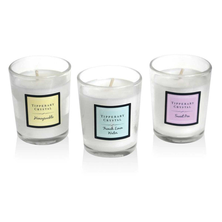 S/3 Assorted Mini Candles - Sweet Pea, Honeysuckle, French Linen