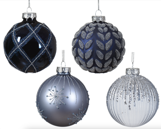 Hazy Blue Matt Glass Bauble Fireworks 8cm
