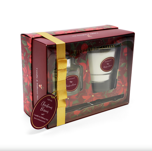 Poinsettia Candle & Diffuser Set - Christmas Berries