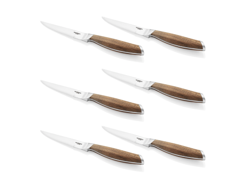 WOODEN HANDLED STEAK KNIVES 6 PIECE SET