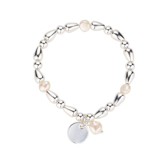 Silver Beaded & Freshwater Pearl Bracelet