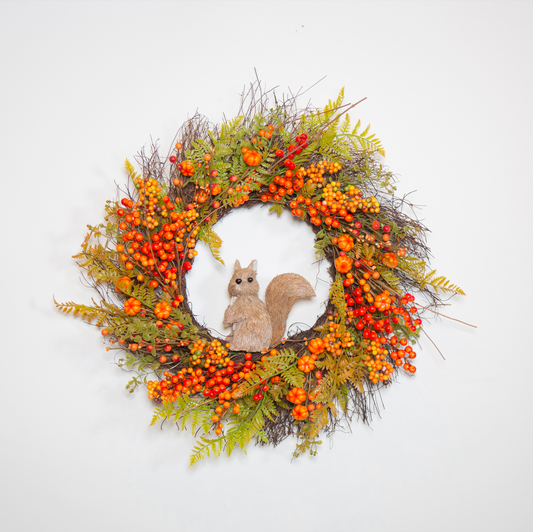 Squirrel, Fern Leafs, Pumpkin Wreath 61cm