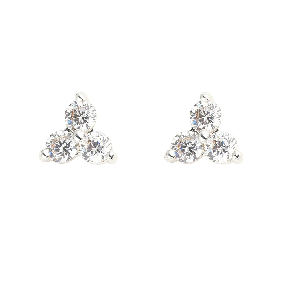 Tiny Silver Three Stone Studs
