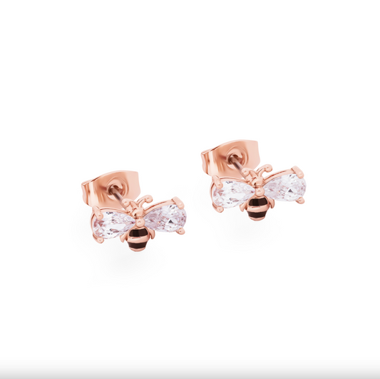 Tipperary Crystal Bee Rose Gold Ball Stud Earrings