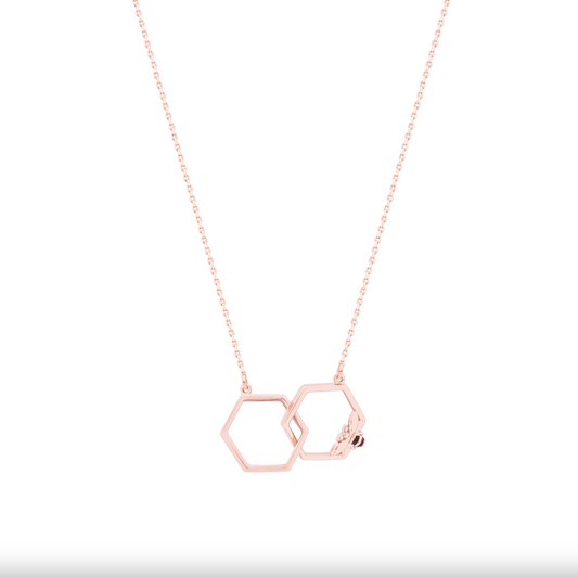 Tipperary Crystal Bee Rose Gold Hexagonal Infinity Pendant
