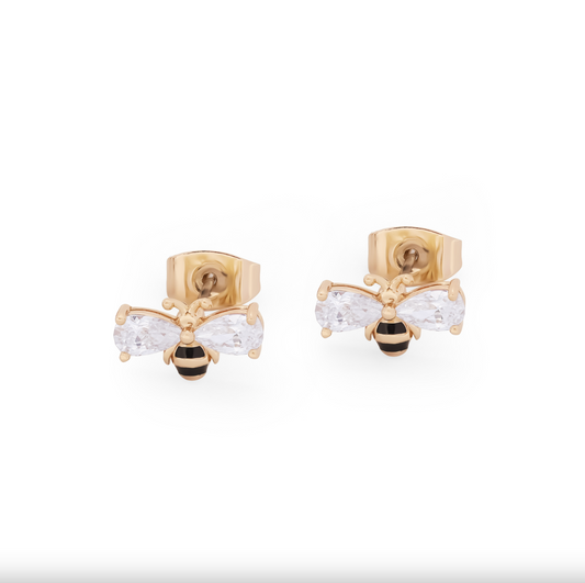 Tipperary Crystal Bee Yellow Gold Ball Stud Earrings