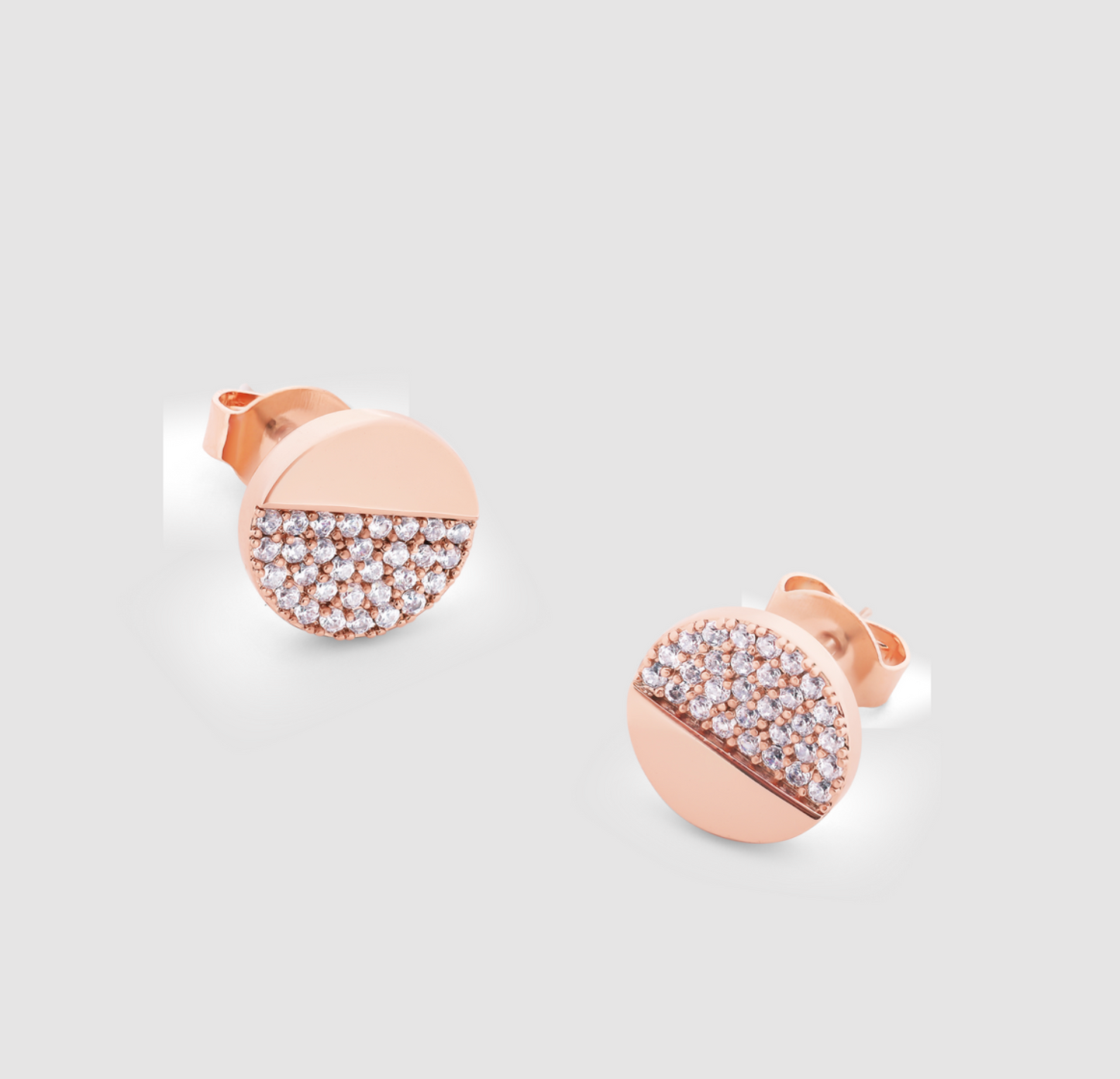 Tipperary Crystal Circle Pave Rose Gold Half Pave Earrings
