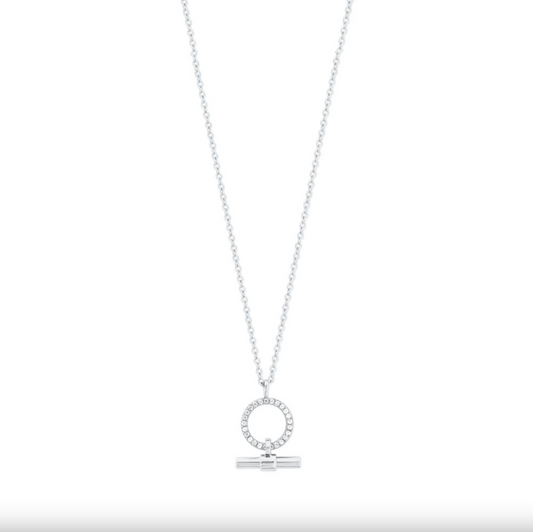 Tipperary Crystal Cz Set Circle & Bar Pendant Silver