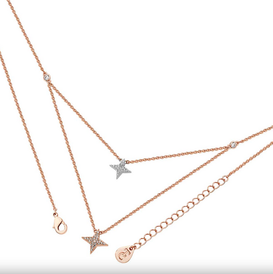 Tipperary Crystal Double Floating Pave Star Necklace Rose Gold