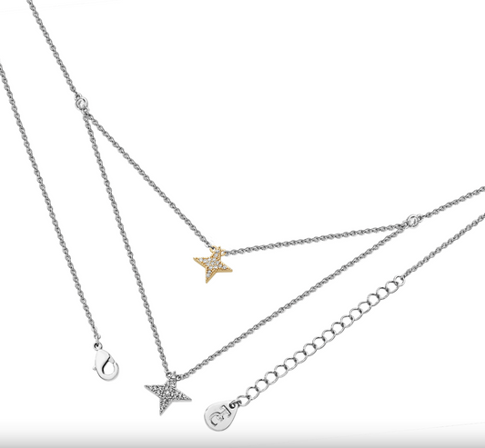 Tipperary Crystal Double Floating Pave Star Necklace Silver