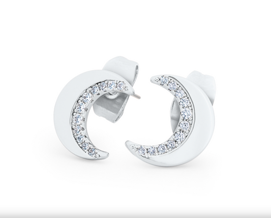 Tipperary Crystal Half Moon Stud Earrings - Silver