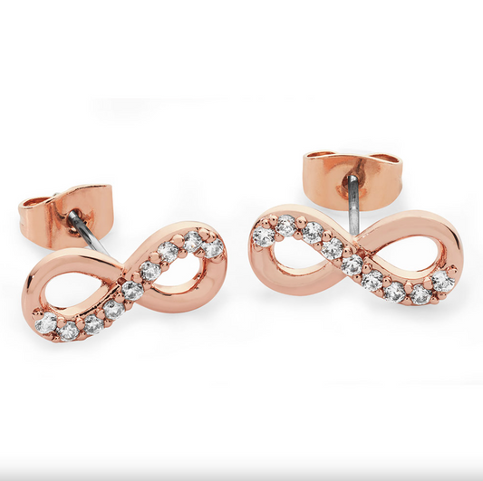 Tipperary Crystal Part Stone Set Infinity Stud Earrings Rose Gold