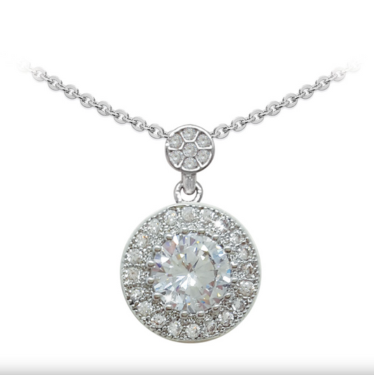 Tipperary Crystal Silver Round Pendant Pave Set Set Surround