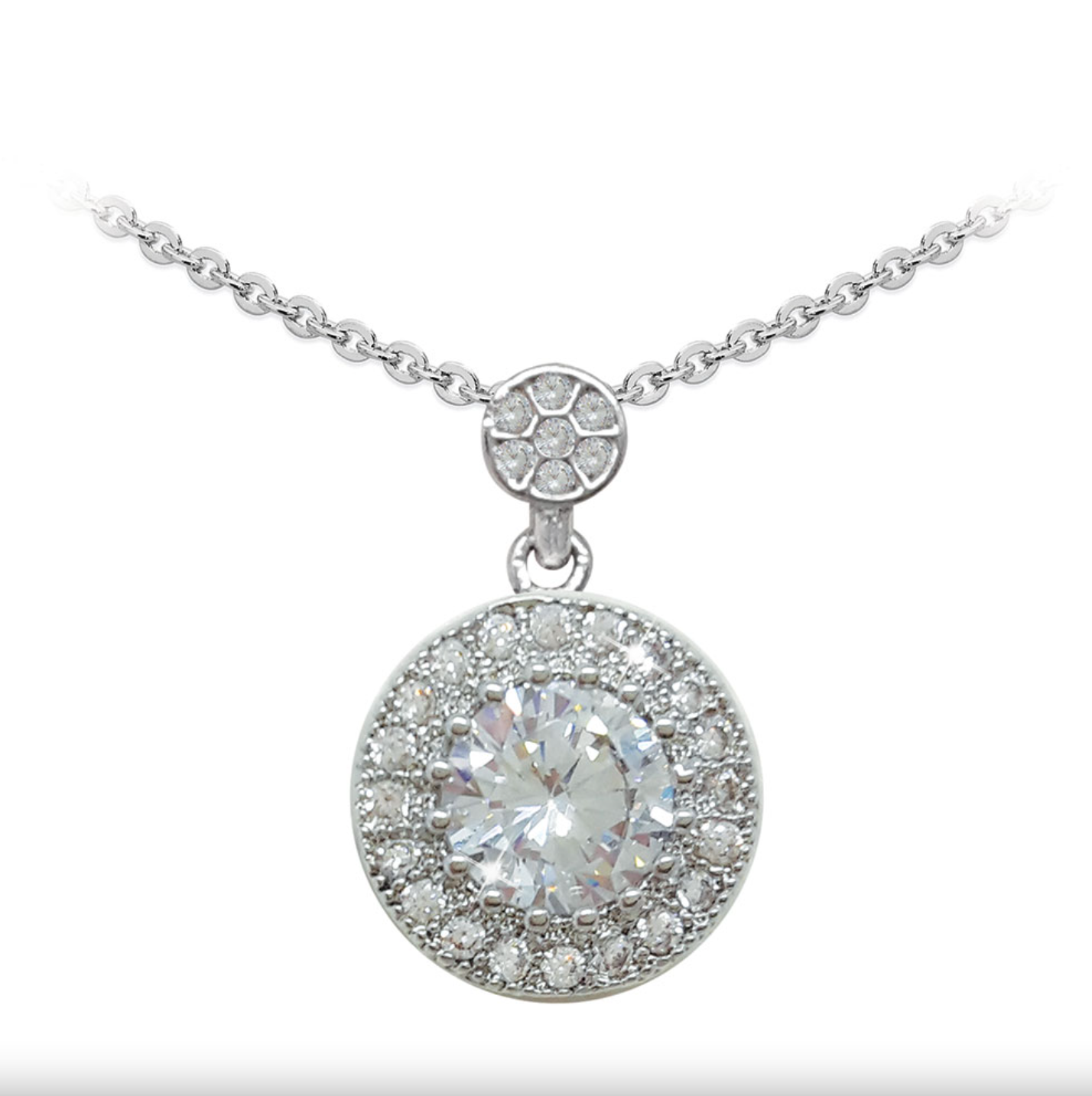 Tipperary Crystal Silver Round Pendant Pave Set Set Surround