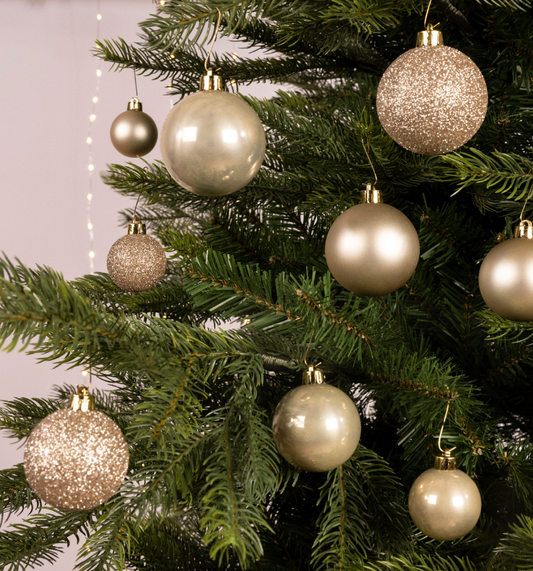 Tube 30 Pearl Shatterproof Baubles Matt/Shiny/Glitter dia6cm