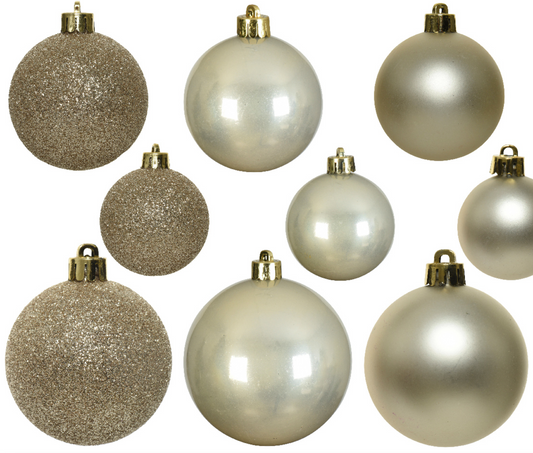 Tube 30 Pearl Shatterproof Baubles Matt/Shiny/Glitter dia6cm
