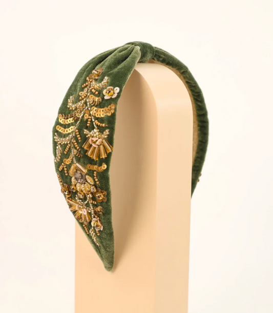 Velvet Embellished Headband - Fern