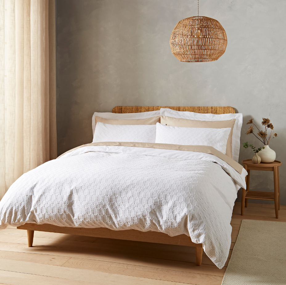 WHITE WAFFLE COTTON CIRCLE DOUBLE DUVET SET