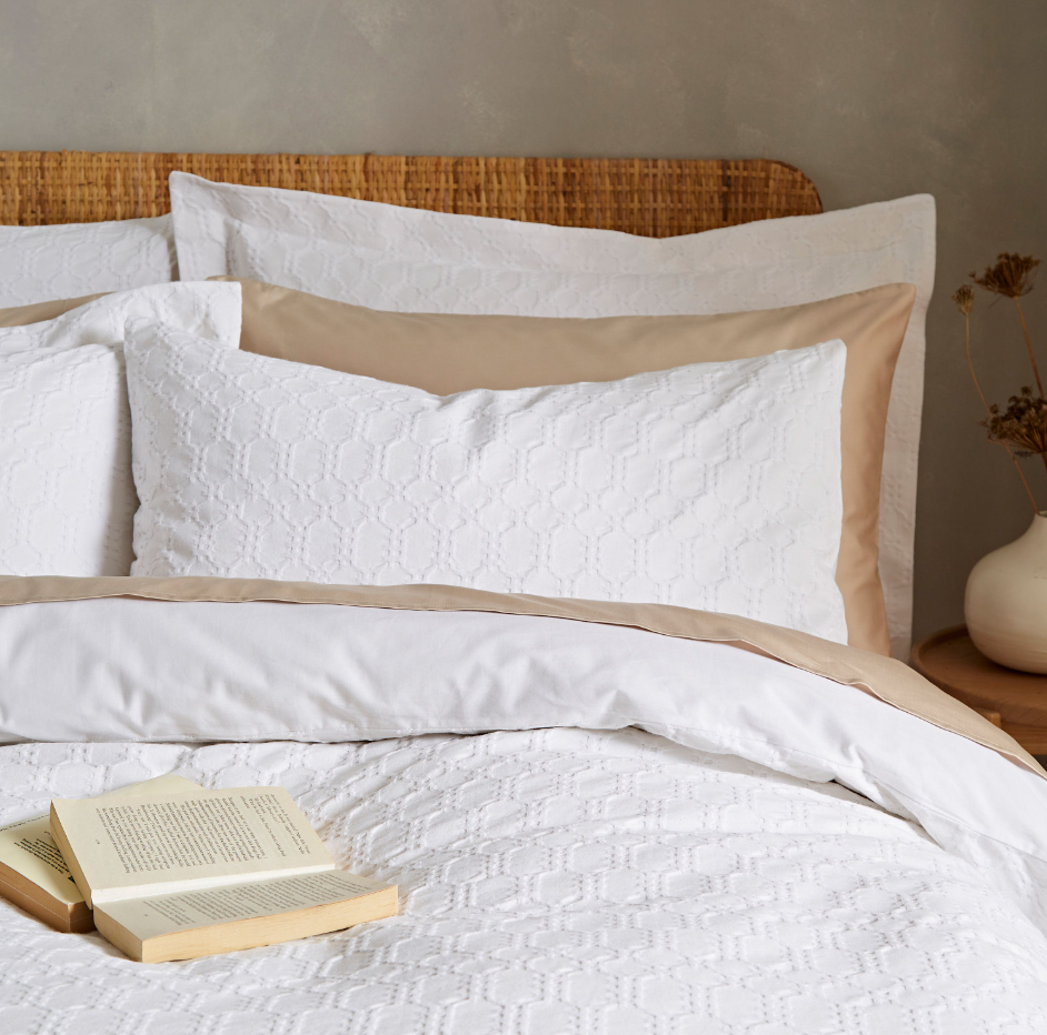 WHITE WAFFLE COTTON CIRCLE DOUBLE DUVET SET