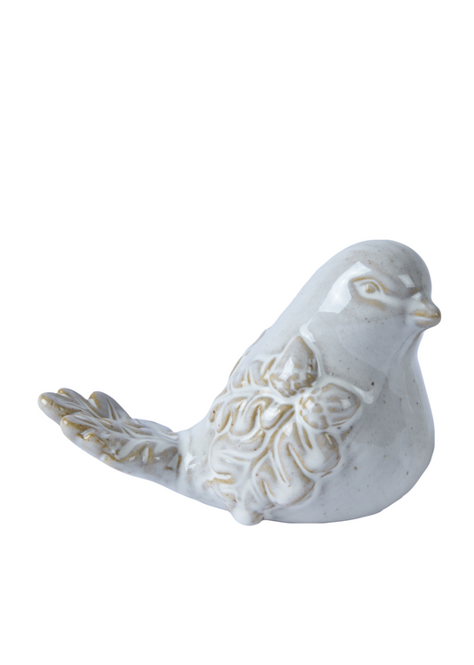 White Ceramic Bird Looking up L11.6cm W6.9cm H7.8cm